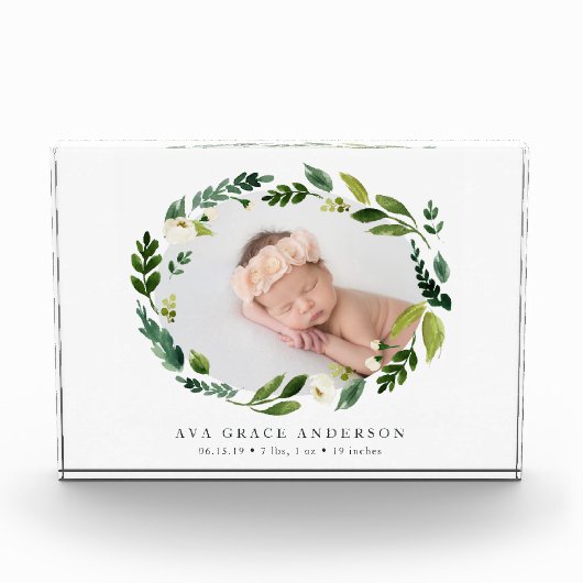 Bloc Photo Albâtre Wreath Birth Stats Baby Photo Block (Devant)