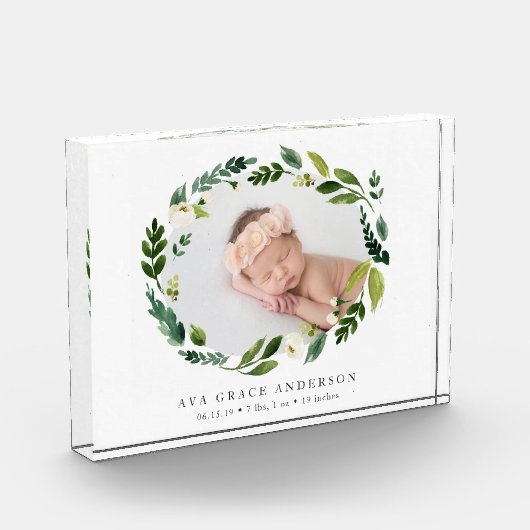 Bloc Photo Albâtre Wreath Birth Stats Baby Photo Block (Gauche)