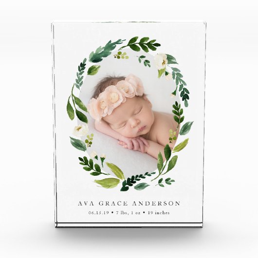 Bloc Photo Albâtre Wreath Birth Stats Baby Photo Block (Devant)