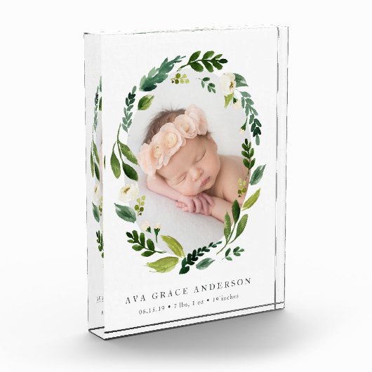 Bloc Photo Albâtre Wreath Birth Stats Baby Photo Block (Gauche)
