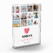 Bloc Photo Aquarelle Coeur bébé première année photo Collage (Gauche)