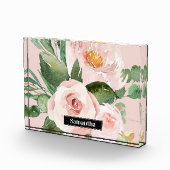 Bloc Photo Aquarelle Pastel Pink moderne Fleurs & Nom (Droite)