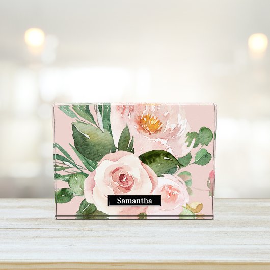 Bloc Photo Aquarelle Pastel Pink moderne Fleurs & Nom