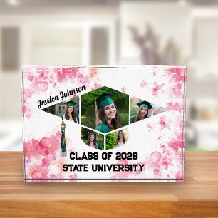 Bloc Photo Aquarelle rose Floral Graduation Cap Collage