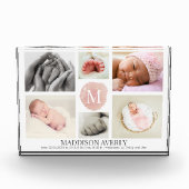 Bloc Photo Aquarelle rose Monogramme Collage Fille Naissance  (Devant)