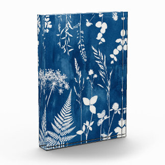 Bloc Photo Art botanique de fougère au cyanotype bleu indigo 
