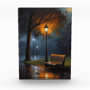 Bloc Photo Banc de parc sous la pluie la nuit – Peinture à l'