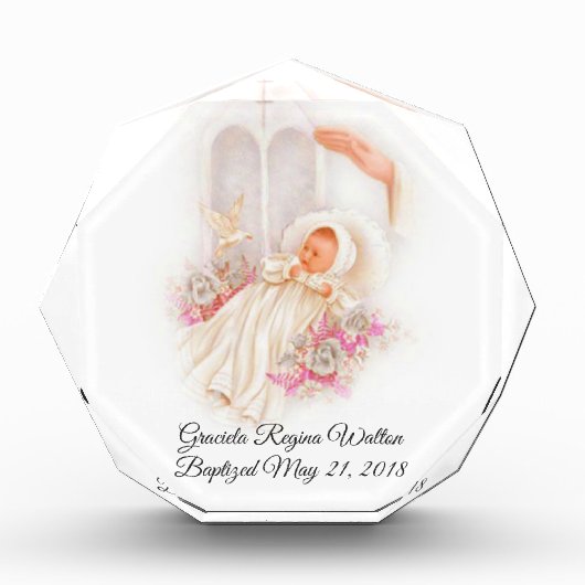 Bloc Photo Baptême Fille Fleurs roses Croix de colombe (Devant)
