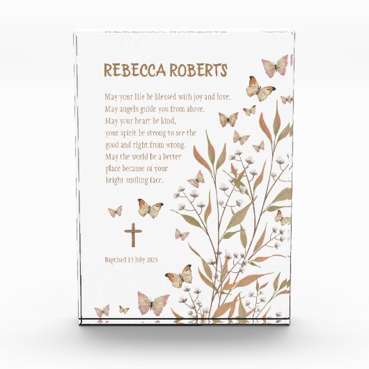 Bloc Photo Baptême Girl Aquarelle papillons et fleurs (Devant)