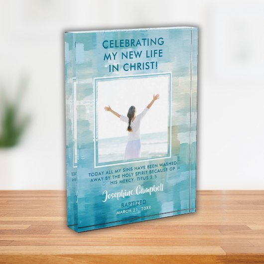 Bloc Photo Baptême Photo Keepsaké Cadeau Christian Modern Blu