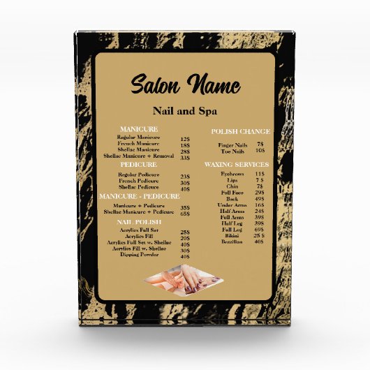 Bloc Photo Beauty Nail Salon Prix du menu Marbre noir (Devant)