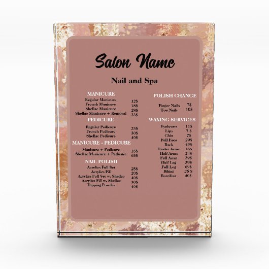 Bloc Photo Beauty Nail Salon Prix menu Marbre (Devant)
