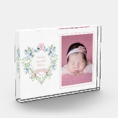 Bloc Photo Bébé Bleu et rose Grandmillennial Ribbon Crest (Gauche)