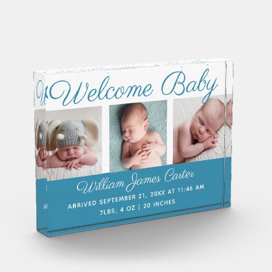 Bloc Photo Bébé Garçon Bleu Collage Cursif Script mignon (Gauche)