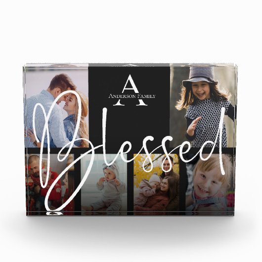 Bloc Photo Blessé Nom de famille Script Monogramme Photo Coll (Devant)