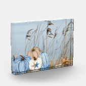 Bloc Photo Bleu automne côtier et Citrouilles blancs et Starf (Gauche)