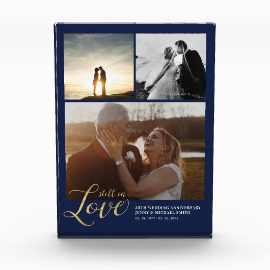 Bloc Photo Bleu Marine & Gold Love Anniversaire Cadeau (Devant)