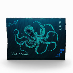 Bloc Photo Bleu profond personnalisé avec poulpe et poisson