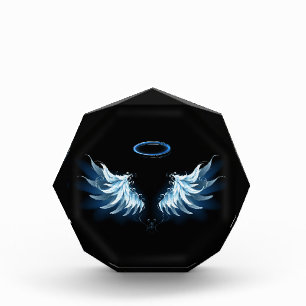Bloc Photo Blue Glowing Angel Wings on black background