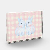 Bloc Photo Blue Marshmallow Bunny Rabbits Easter Acrylic Art (Gauche)