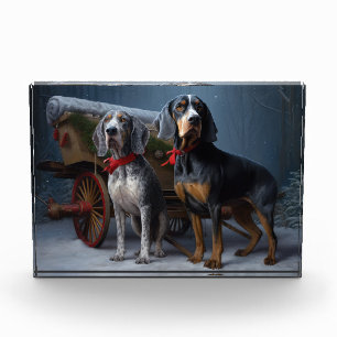 Bloc Photo Bluetick Coonhound enneigé Luge Noël décoration