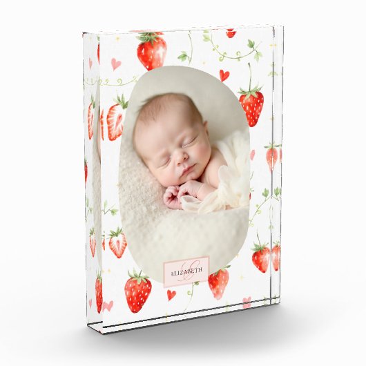 Bloc Photo Botanique de fraise bébé monogramme doux de baie (Gauche)