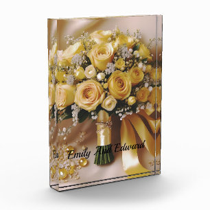 Bloc Photo Bouquet Mariage de roses jaunes de miel,