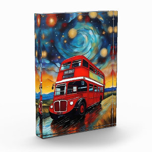 Bloc Photo Bus Red Double Decker La Nuit Étoile,