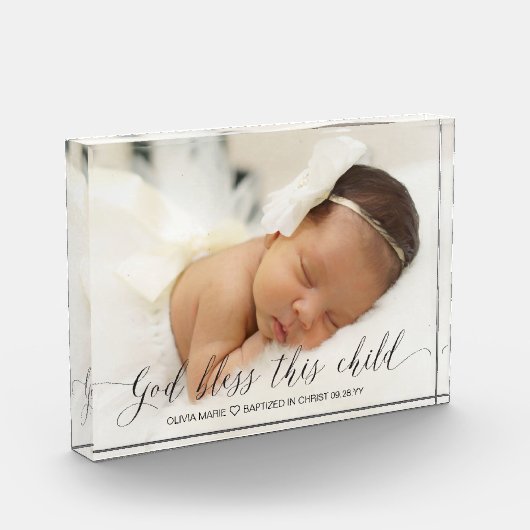 Bloc Photo Cadeau Baptême pour Godchild Simple Script moderne (Gauche)