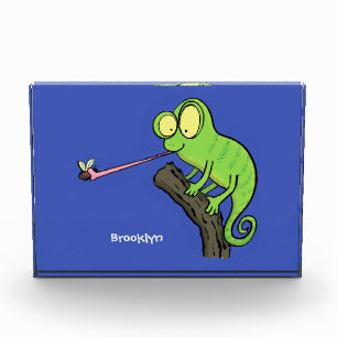 Bloc Photo Caricature de lézard de caméléon vert joyeux