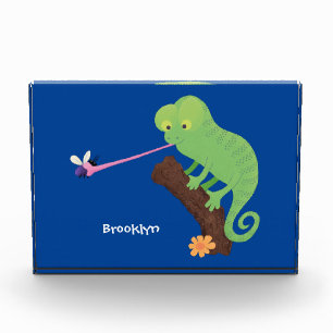 Bloc Photo Caricature de lézard de caméléon vert joyeux