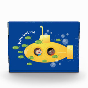 Bloc Photo Caricature de poisson sous-marin jaune mignon