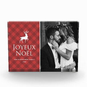 Bloc Photo Carreaux Rouges Classiques avec Cerf Joyeux Noël F