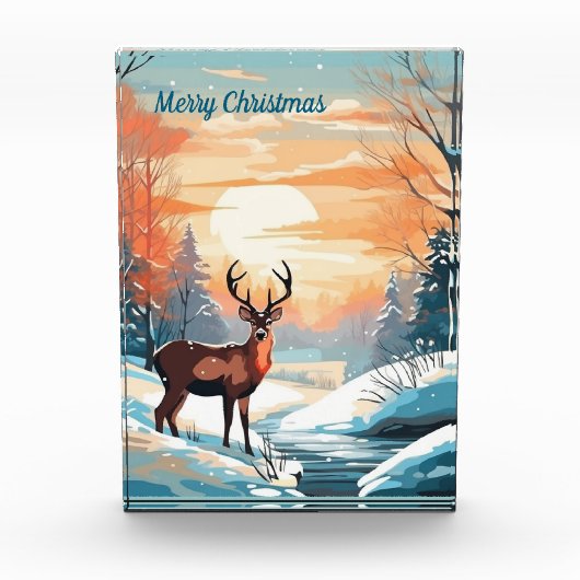 Bloc Photo Cerf couché de soleil d'hiver (Devant)