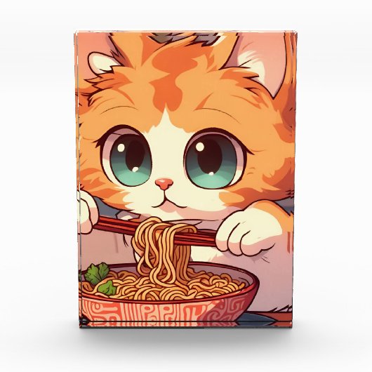 Bloc Photo Chat Adorable Mangeant des Ramen (Devant)