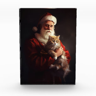 Bloc Photo Chat angora turc Père Noël Noël festif