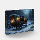 Bloc Photo Chat noir Snowy Sleigh Ride Décor de Noël (Gauche)