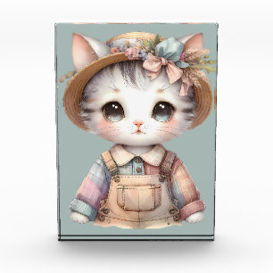 Bloc Photo Chat Pastel Cottagecore en Salopette & Chapeau de
