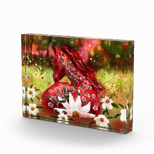 Bloc Photo Cheval marguerrier Art Abstrait Rouge Blanc Vert F