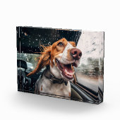 Bloc Photo Chien excité sur Rainy Car Ride Art (Droite)