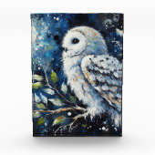 Bloc Photo Chouette blanche sur branche dans la peinture lune (Devant)