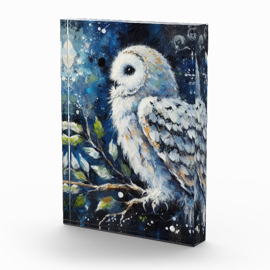 Bloc Photo Chouette blanche sur branche dans la peinture lune (Droite)