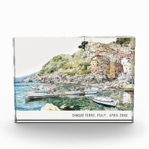Bloc Photo Cinque Terre Italie Mer Aquarelle Voyage italien