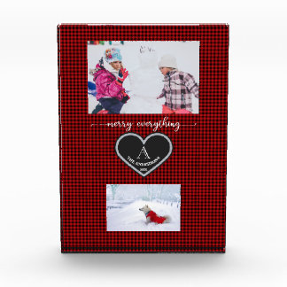 Bloc Photo Citation de Noël en noir rouge Monogramme Photo