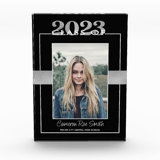 Bloc Photo Classe de 2023 Black Silver Graduation Keepsaké (Devant)