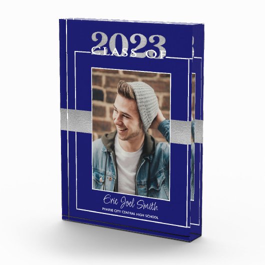 Bloc Photo Classe de 2023 Blue Silver Graduation Keepsaké (Droite)