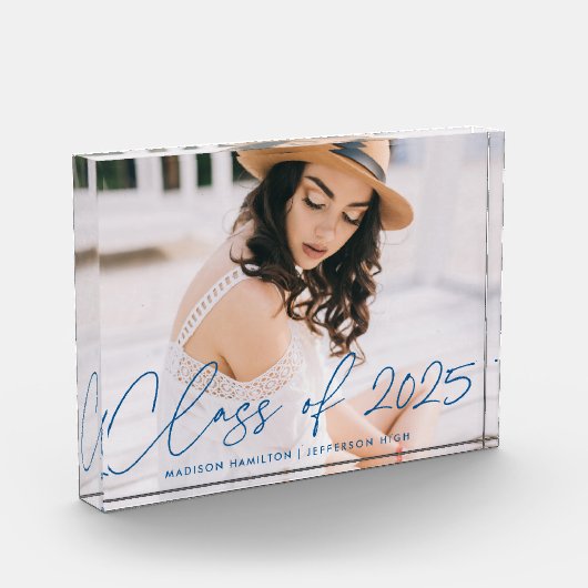 Bloc Photo Classe de 2023 Modern Blue Script Graduation (Gauche)
