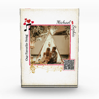 Bloc Photo Code QR de chanson photo moderne rouge et or perso