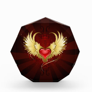 Bloc Photo Coeur rouge avec ailes d'or