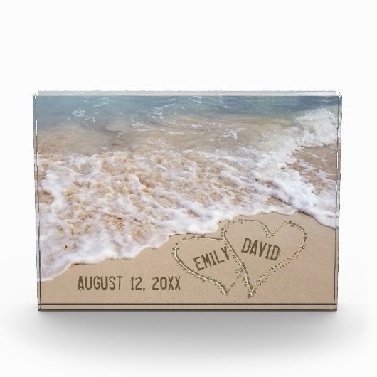 Bloc Photo Coeurs de plage mariages avec noms (Devant)